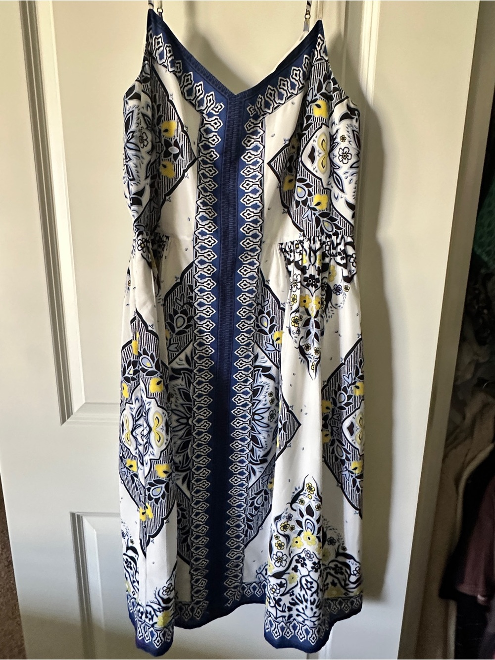 Banana Republic White, Navy & Yellow Printed Midi Dress